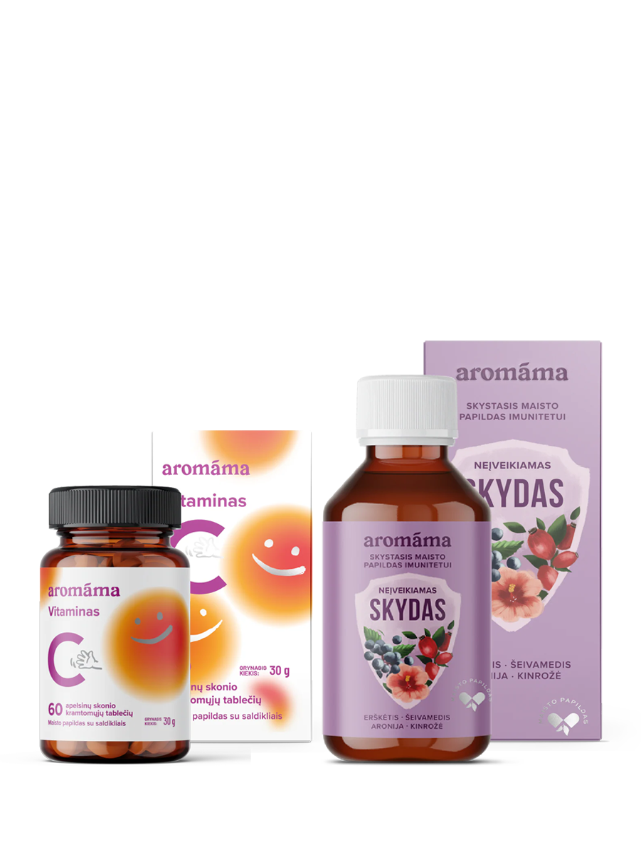 Maisto papildo „Neįveikiamas skydas“ ir kramtomojo vitamino C rinkinys