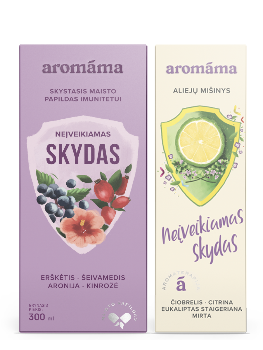 Maisto papildo imunitetui ir aliejų mišinio rinkinys „Neįveikiamas skydas“