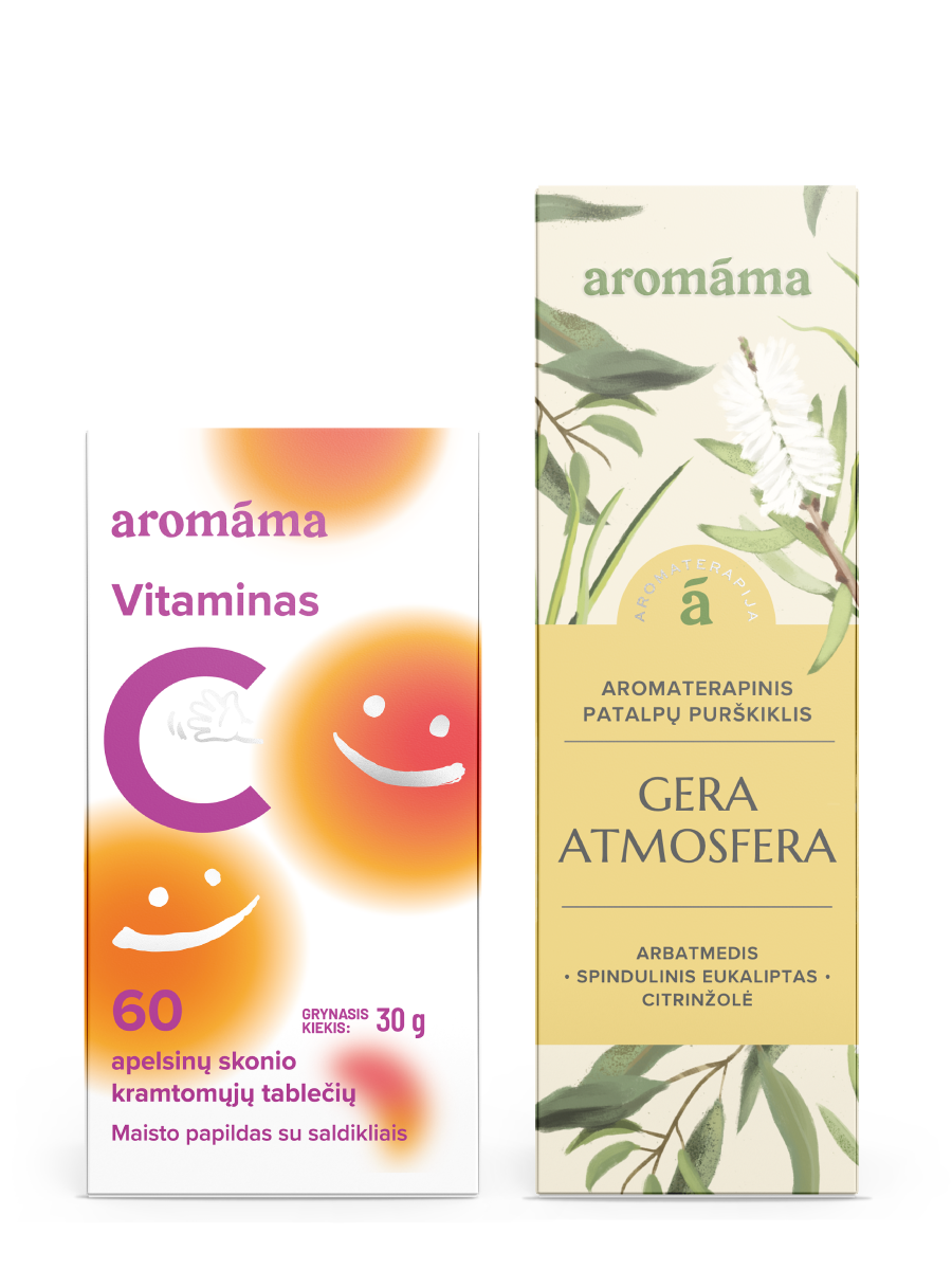 Kramtomojo vitamino C ir aromaterapinio patalpų purškiklio „Gera atmosfera“ rinkinys