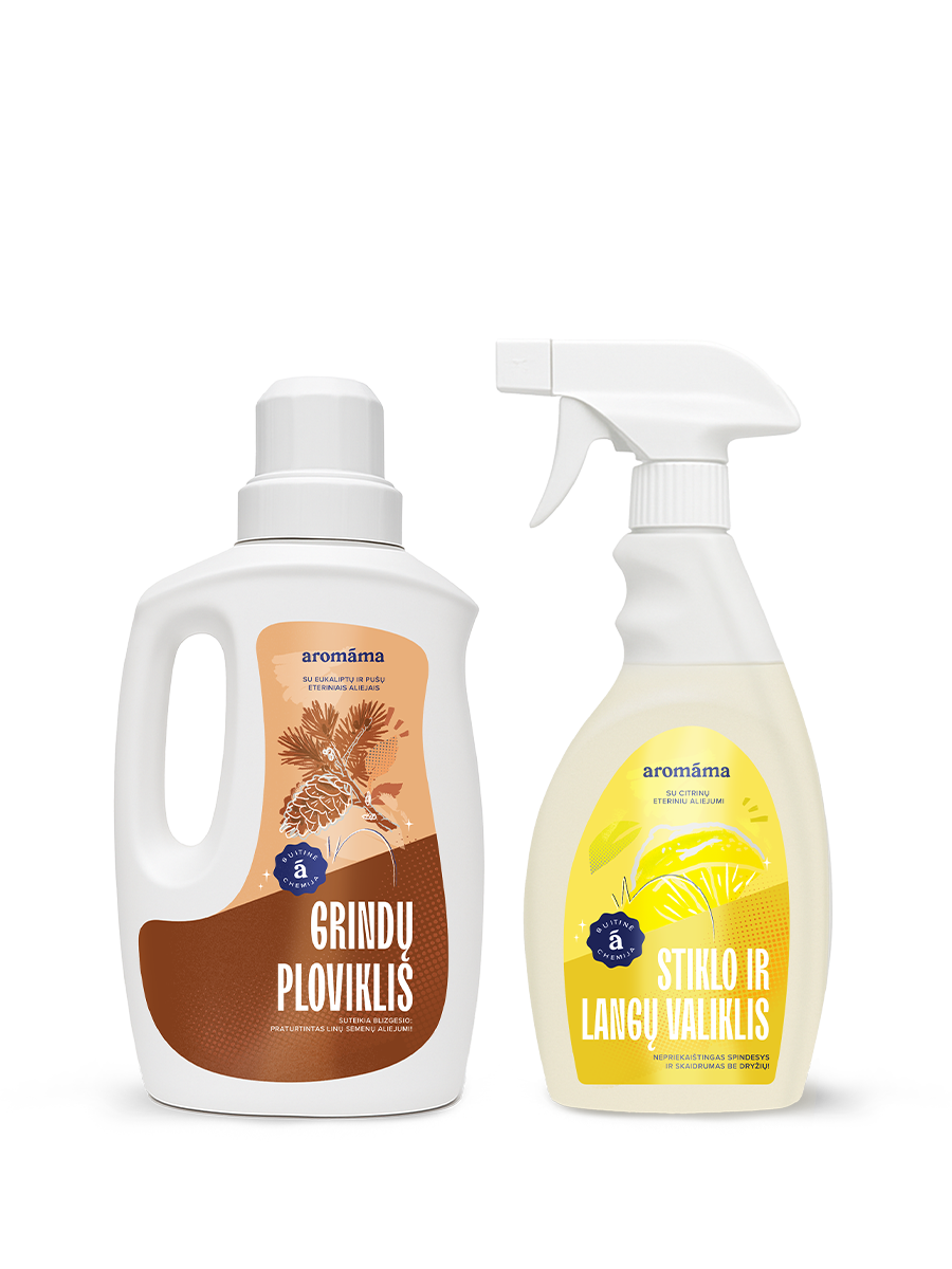 Aromaterapinis stiklų ir medinių grindų valiklių rinkinys