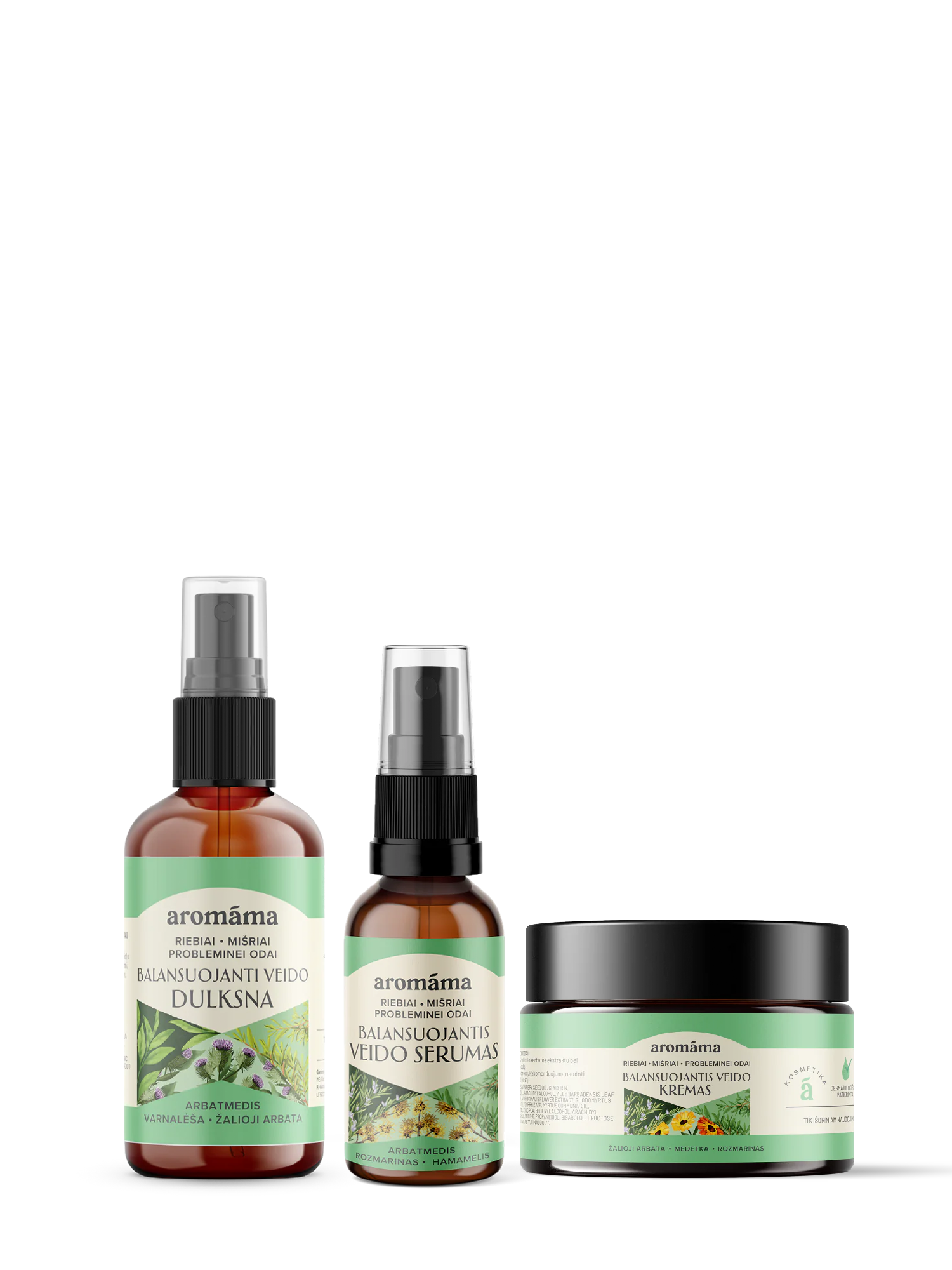 Balansuojančiosios veido dulksnos, veido serumo ir balansuojančiojo kremo rinkinys