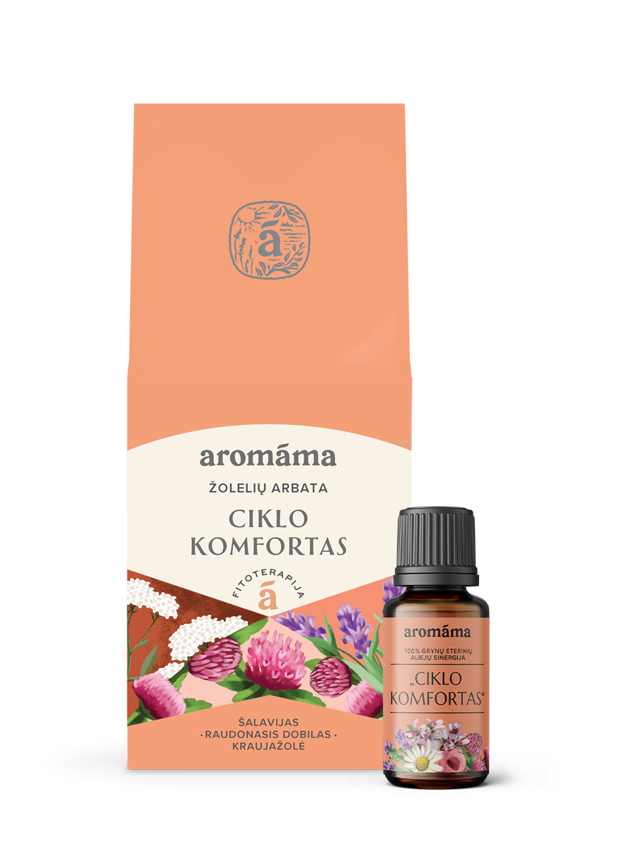 Eterinių aliejų mišinio ir arbatos rinkinys „Ciklo komfortas“