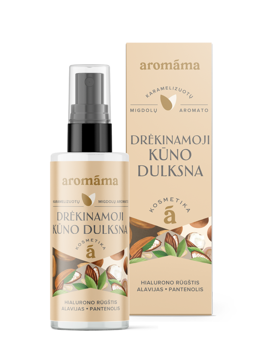 Karamelizuotų migdolų aromato drėkinamoji kūno dulksna