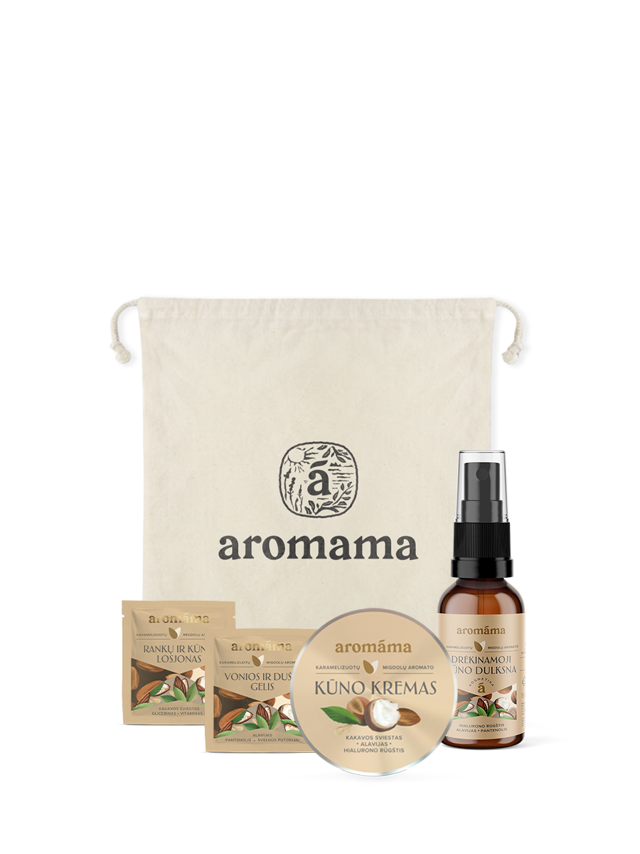 Karamelizuotų migdolų aromato mini kūno odos priežiūros rinkinys