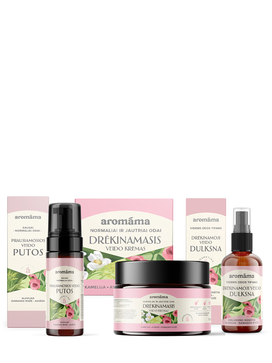 Prausiamųjų veido putų, drėkinamosios veido dulksnos ir veido kremo rinkinys