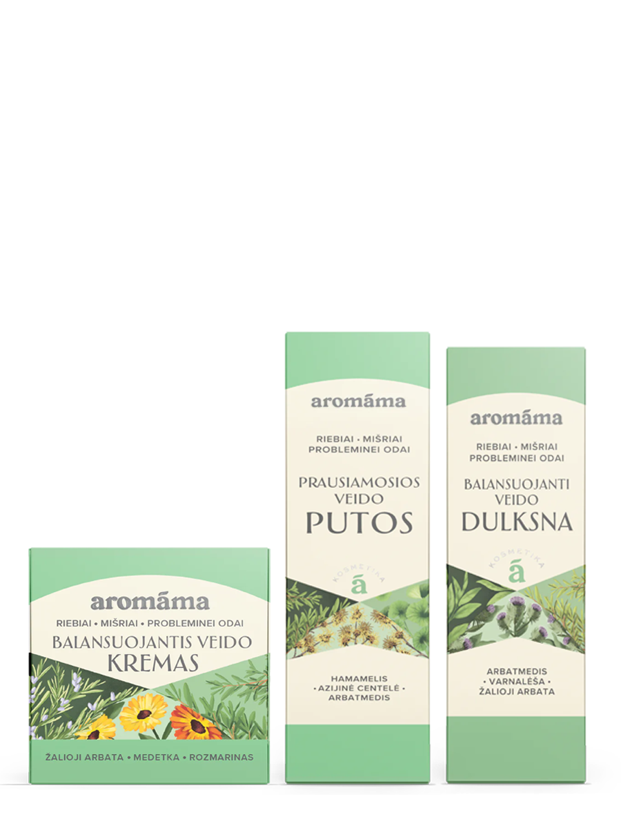 Prausiamųjų veido putų, balansuojančios veido dulksnos ir veido kremo rinkinys