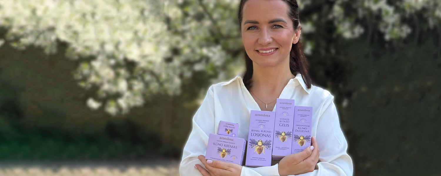 Naująją levandų medumi alsuojančią liniją pristatanti aromáma įkūrėja Giedrė: „dėl Arvydo šiandien esu ten, kur esu“