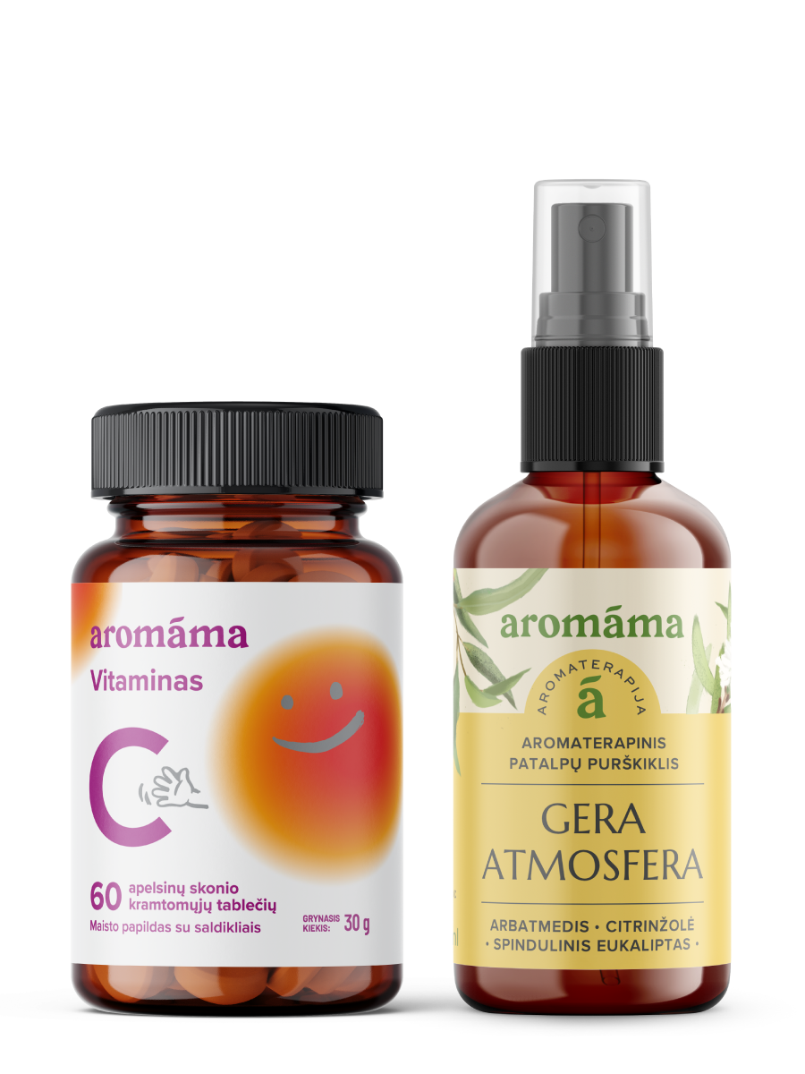 Kramtomojo vitamino C ir aromaterapinio patalpų purškiklio „Gera atmosfera“ rinkinys