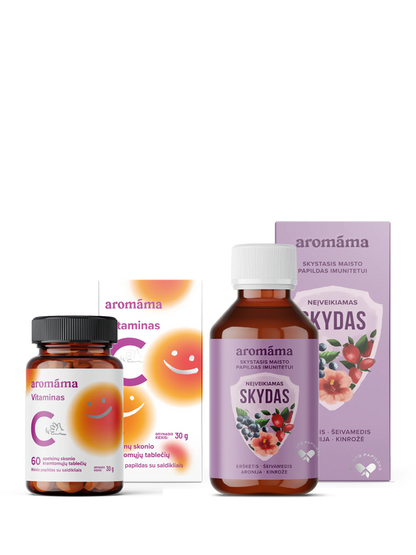 Maisto papildo „Neįveikiamas skydas“ ir kramtomojo vitamino C rinkinys