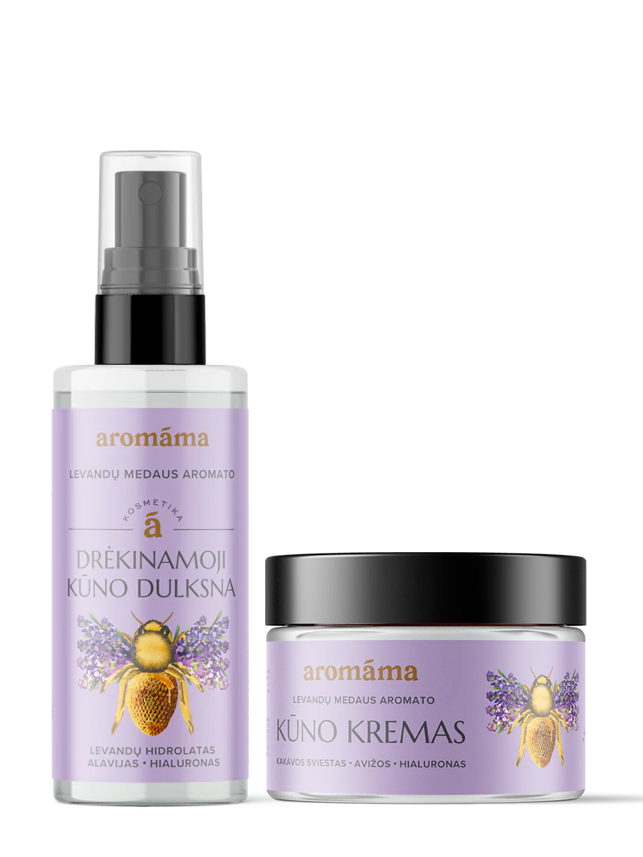 Levandų medaus aromato kūno dulksnos ir kūno kremo rinkinys