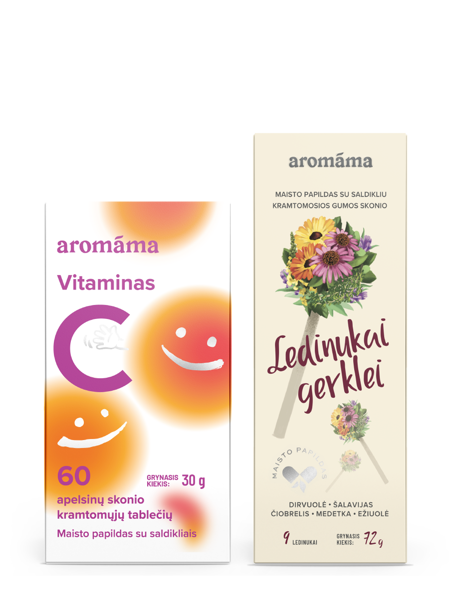 Kramtomojo vitamino C ir ledinukų gerklei rinkinys