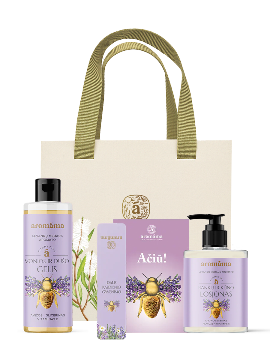 Levandų medaus aromato rankų ir kūno losjono bei vonios ir dušo gelio rinkinys