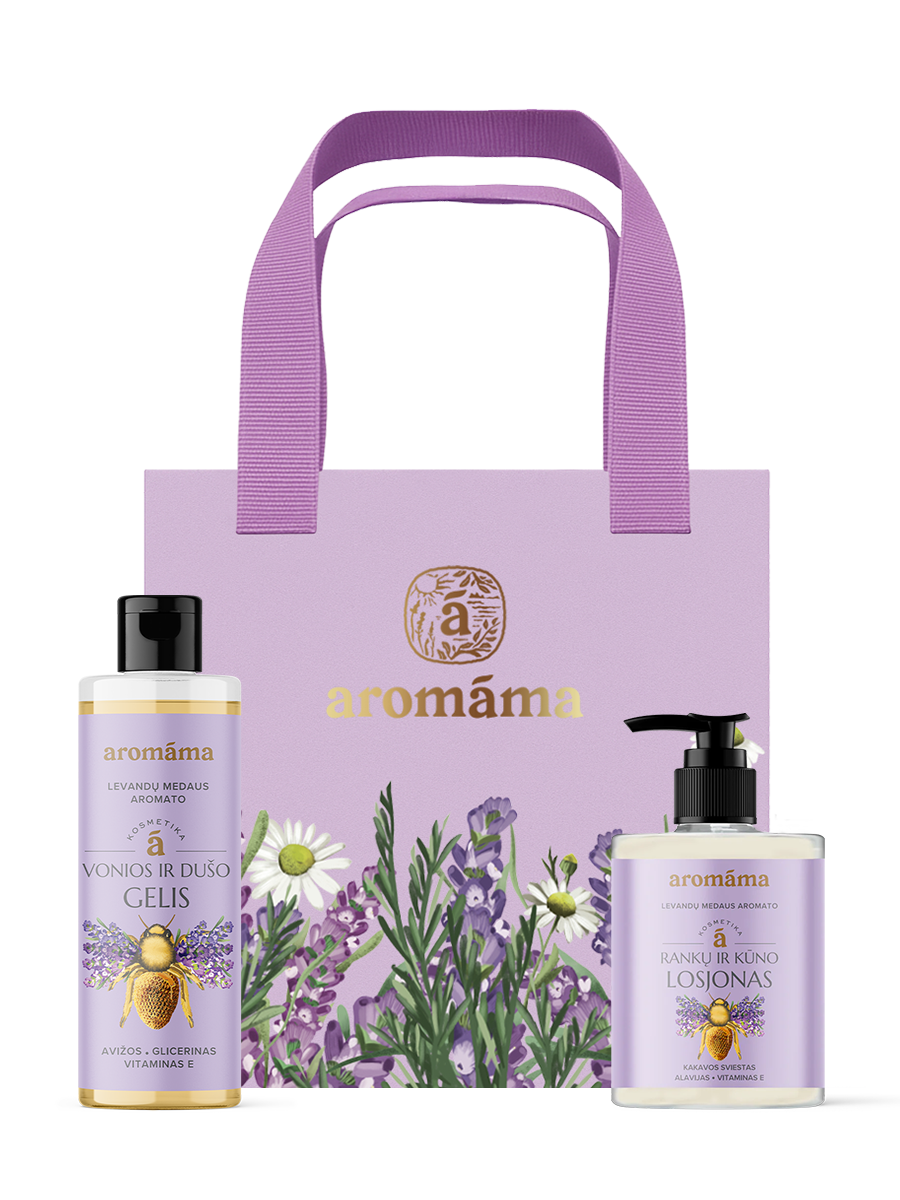 Levandų medaus aromato rankų ir kūno losjono bei vonios ir dušo gelio rinkinys