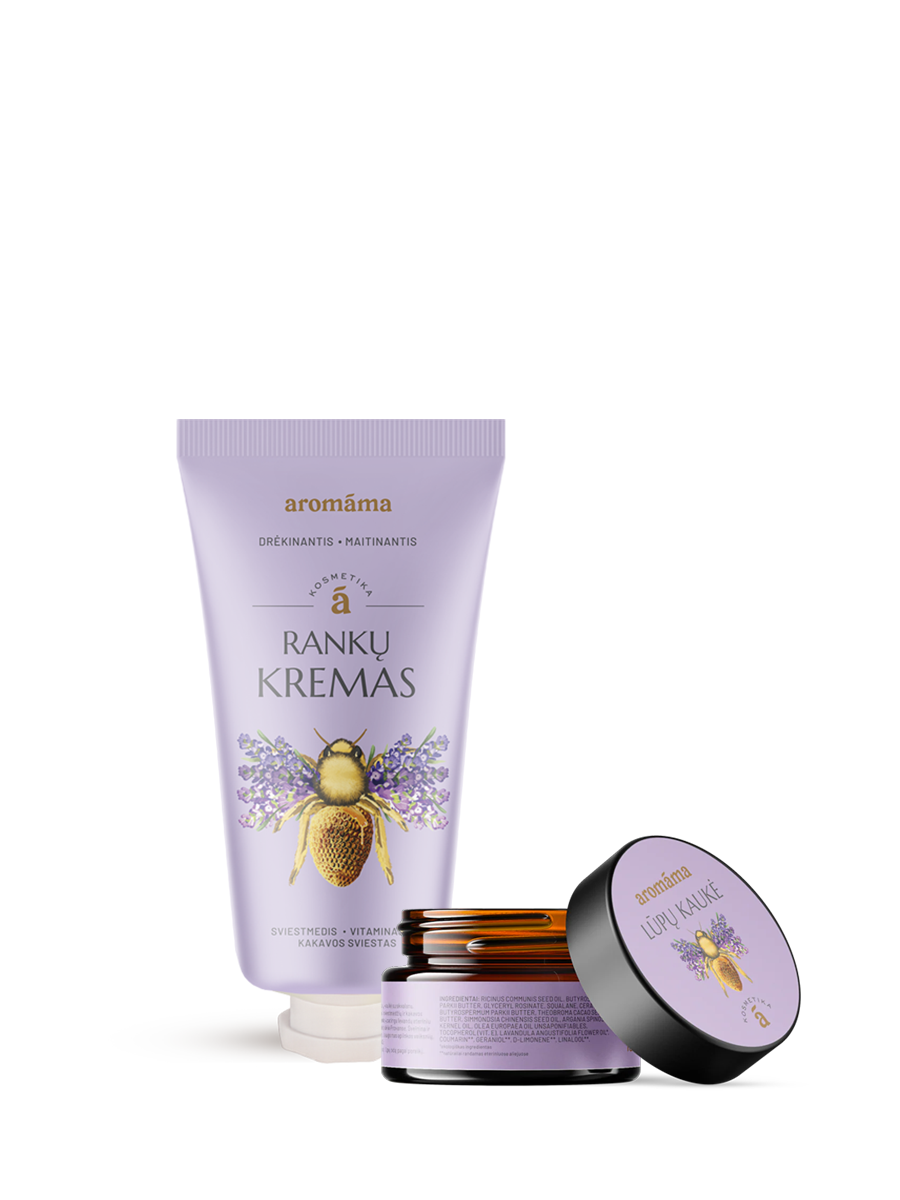 Levandų medaus aromato rankų kremo ir lūpų kaukės rinkinys
