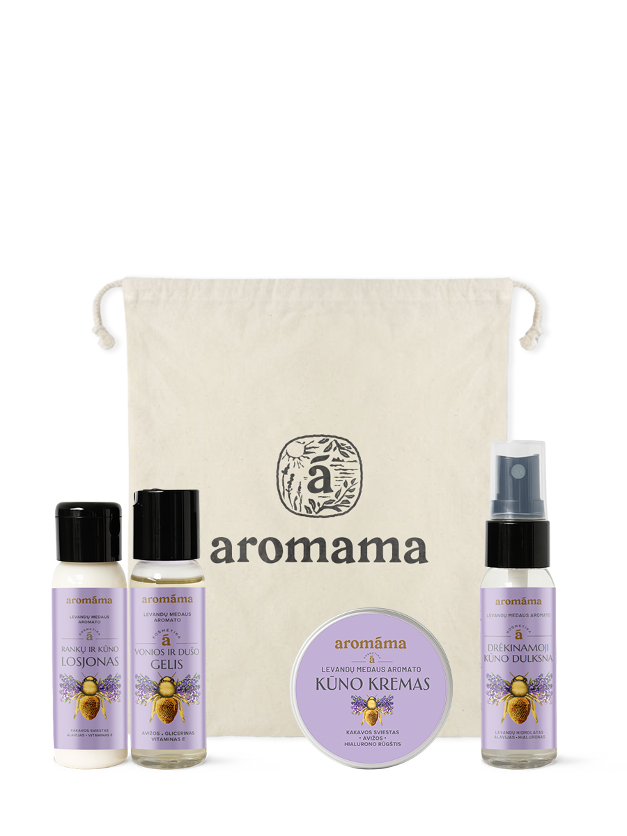 Atradimų rinkinys kūno odos priežiūrai su levandų medaus aromatu 