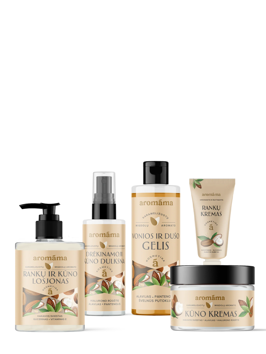 Didysis karamelizuotų migdolų aromato odos priežiūros rinkinys