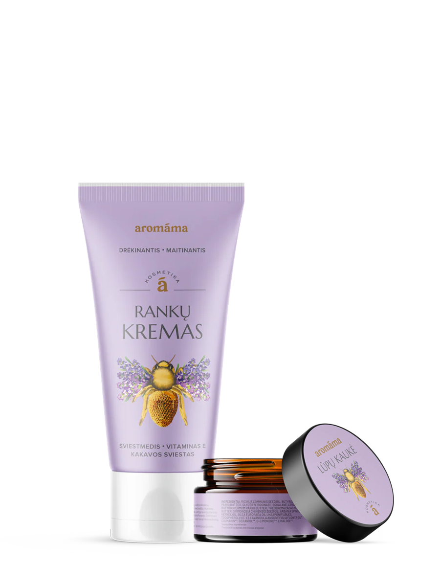 Levandų medaus aromato rankų kremo ir lūpų kaukės rinkinys