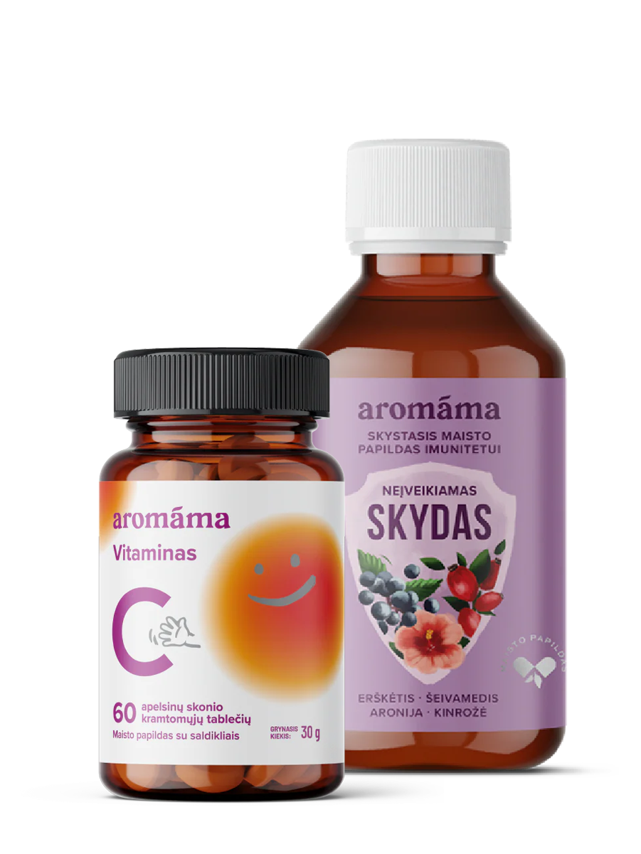 Maisto papildo „Neįveikiamas skydas“ ir kramtomojo vitamino C rinkinys 