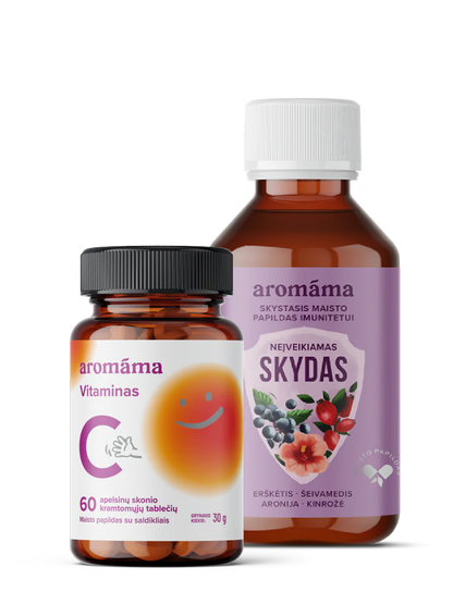 Maisto papildo „Neįveikiamas skydas“ ir kramtomojo vitamino C rinkinys 