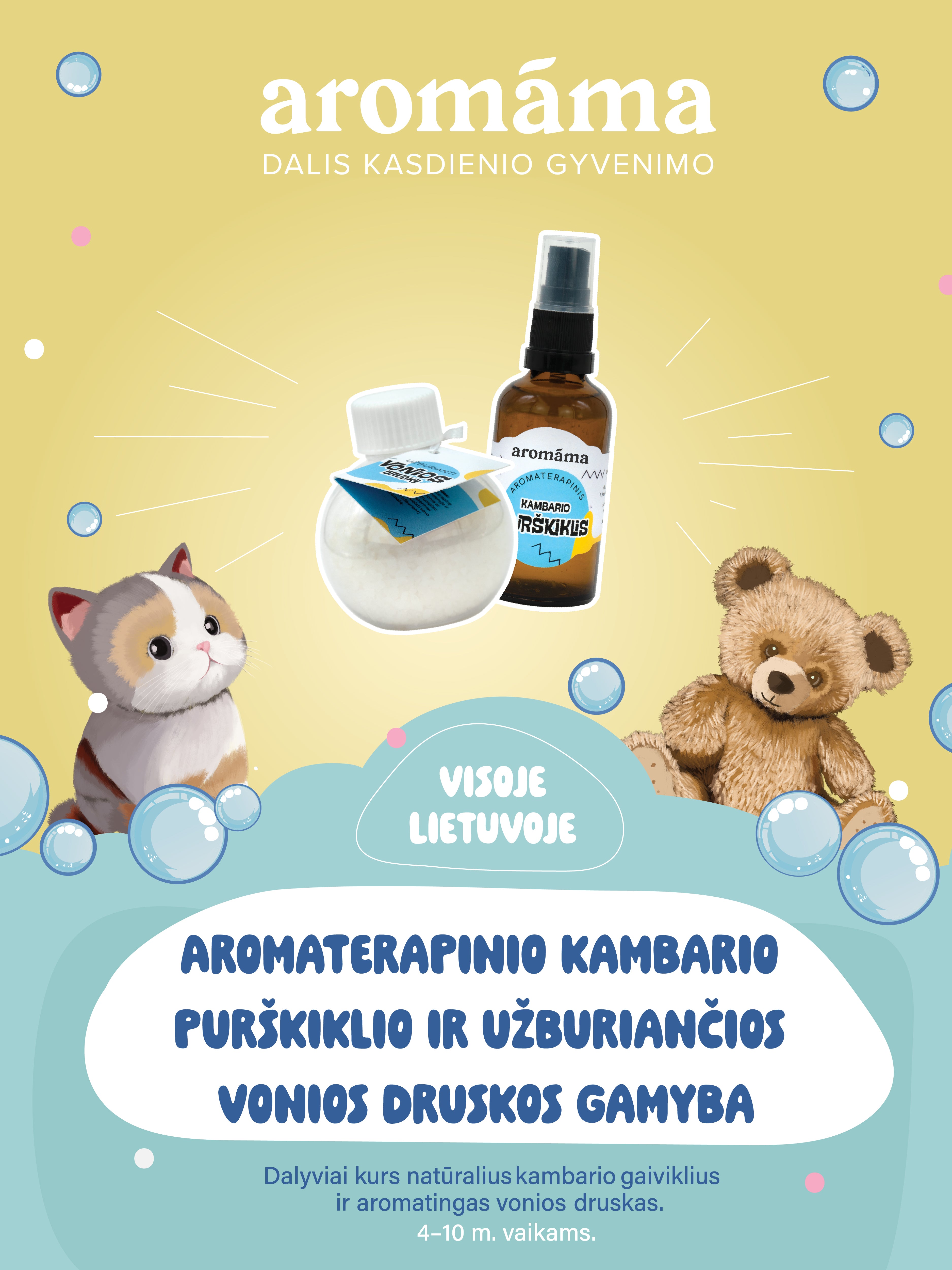 Aromaterapinio kambario purškiklio ir užburiančios vonios druskos gamyba