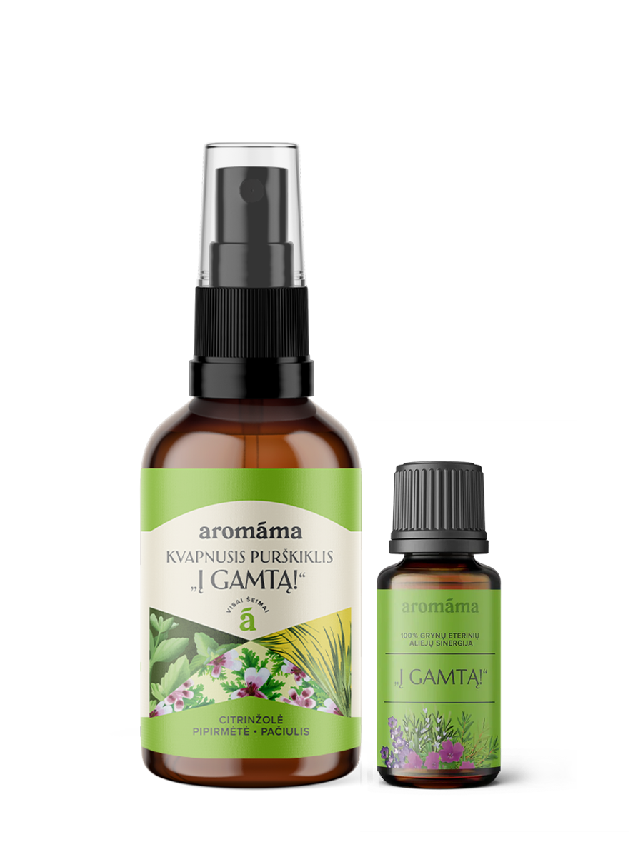Eterinių aliejų mišinio ir aromaterapinio purškiklio „Į gamtą“ rinkinys